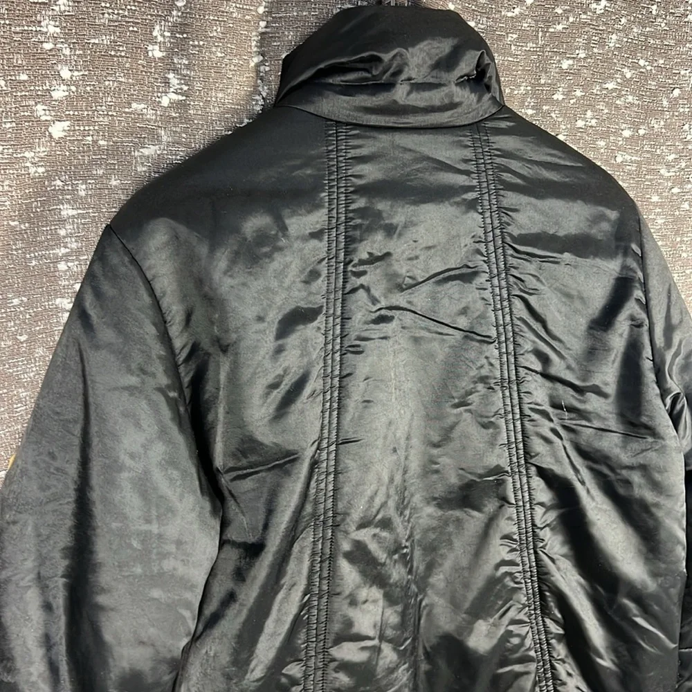 Vintage Post Card Puffy Zip Up Italy Ski Winter‎ Black Jacket Coat Size 10